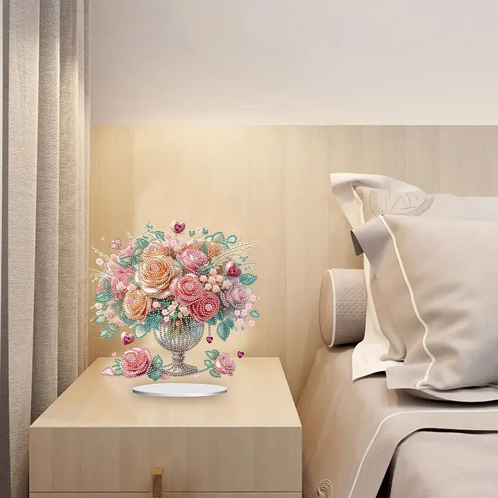 Kit per pittura con diamanti 5D, da tavolo, fai da te, vaso di fiori