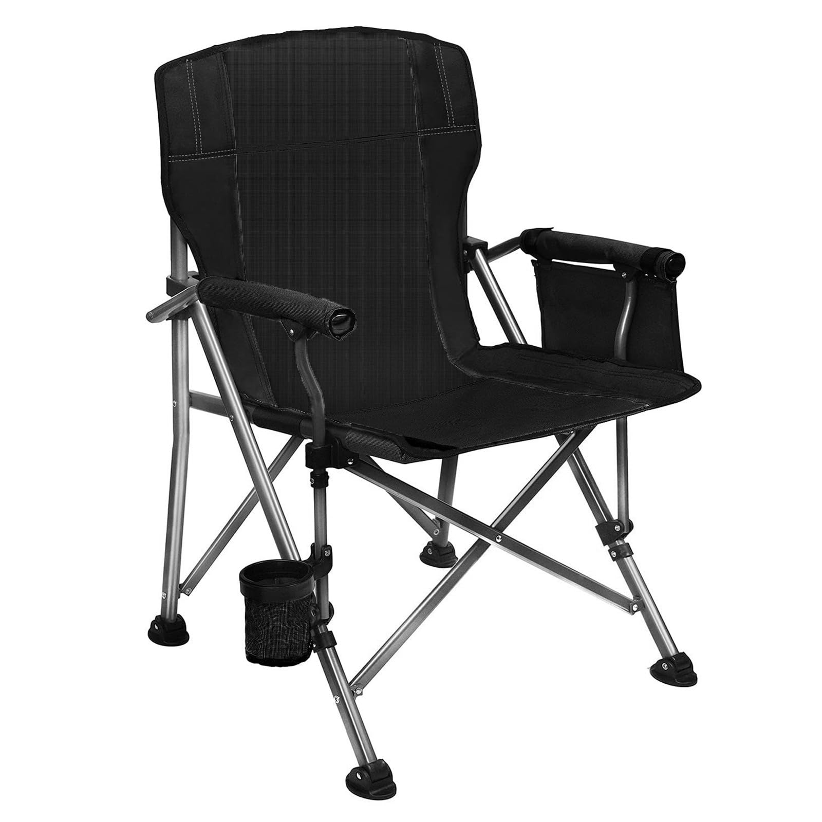 Chaise de Camping Pliable Surdimensionnée Portable avec Porte Gobelets et Accoudoirs Cadre Stable pour Extérieur Intérieur Camping Pêche Couleur Noir Gris E
