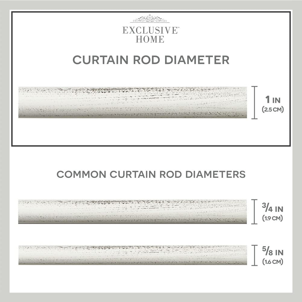 Exclusive Home Sphere 1" Curtain Rod and Coordinating Finial Set, Distressed White, Adjustable 36"-72"