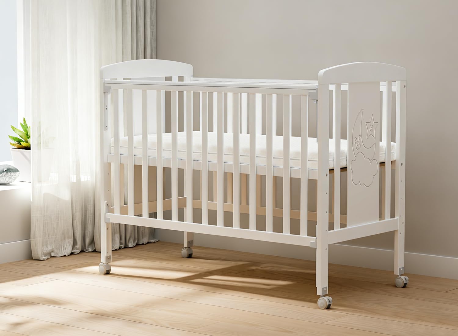 Nova - Lettino 3 in 1, in legno, per bambini, con barra per dentizione, 5 posizioni regolabili, materasso incluso, dalla nascita ai 6 anni