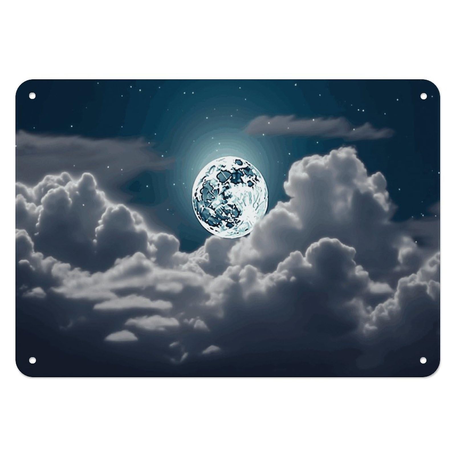 Fekiloot Style Night Sky Full Moon Wall Decor Iron Painting Metal Sign