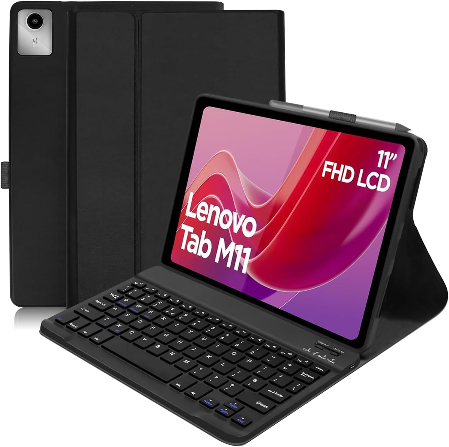 Case with keyboard for Lenovo Tab M11 2024, Keyboard Case for TB330FU/TB330XU 11 inch, Smart Case with Detachable Bluetooth Keyboard [UK layout] for Lenovo Tab M11 11 inch, Black
