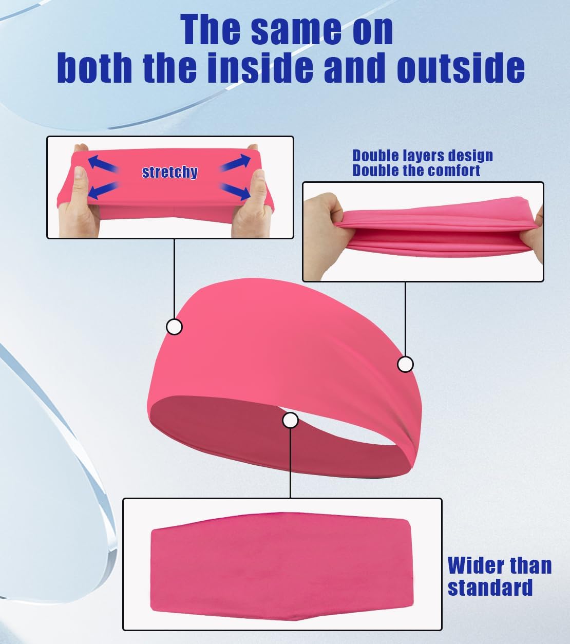 4 PCS Sweat-Guiding Double-Layer Sports Headbands, Stretchy Durable Sweatband Hairbands for Men Women Fitness Running Dance Yoga - Image 4