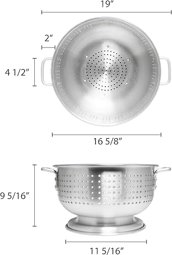Miniatura 6 de TrueCraftware Colador de aluminio resistente de 16 cuartos de galón, colador de pasta comercial