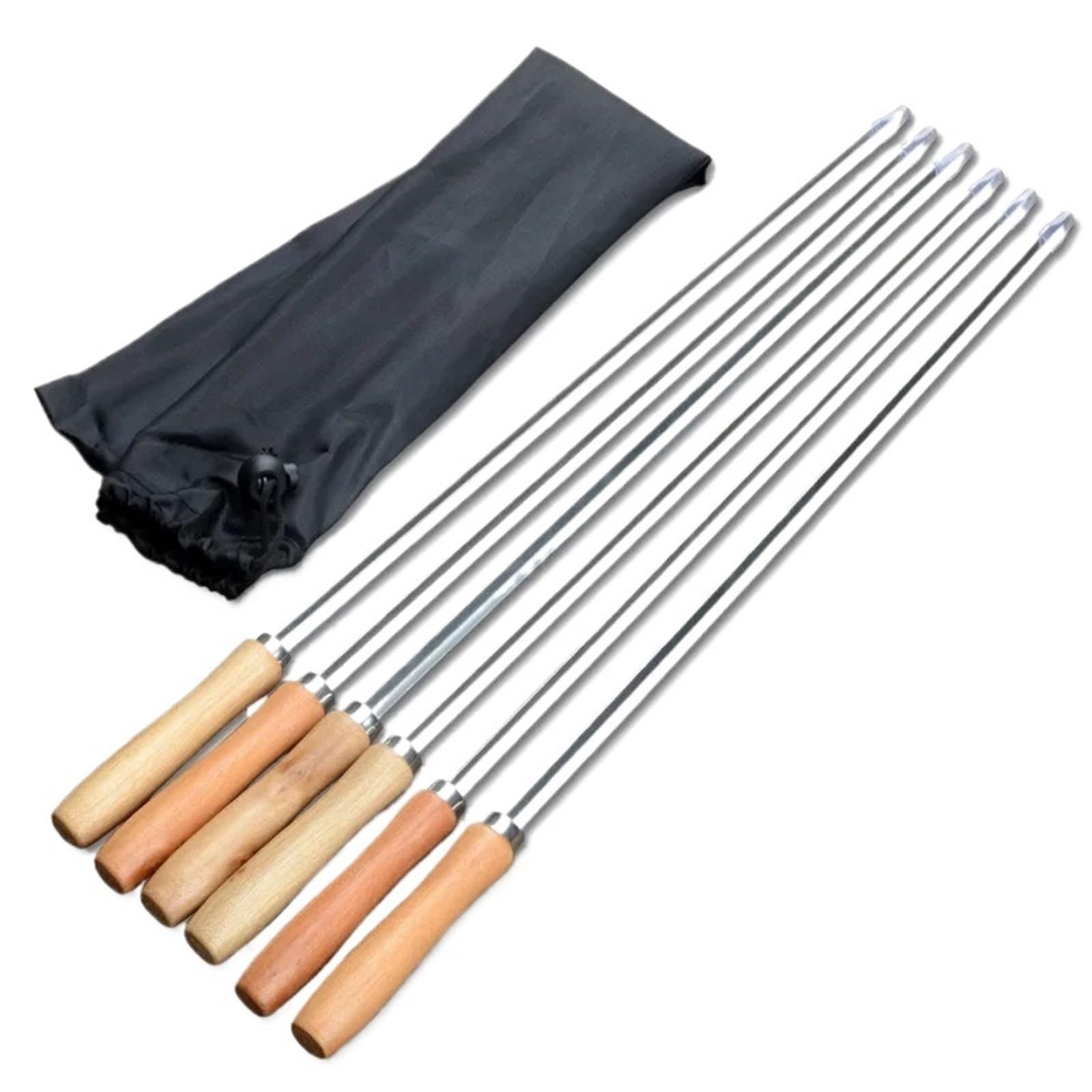 Spiedini Con Manici In Legno 6 pz Spiedini 50 cm Tipo V Manico Lungo Shish Kebab Barbecue Grill Bastone Forchetta In Legno Acciaio Inossidabile All'aperto