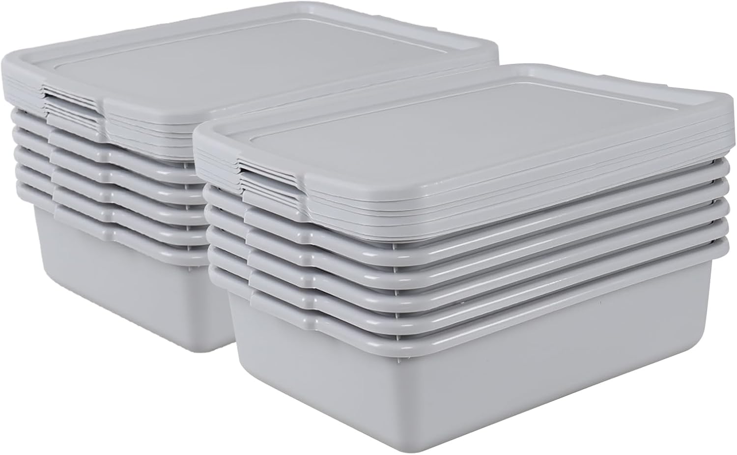 12-Pack 13 L Commercial Bus Tub with Lid, Plastic Restaurant Dish Tub, Grey