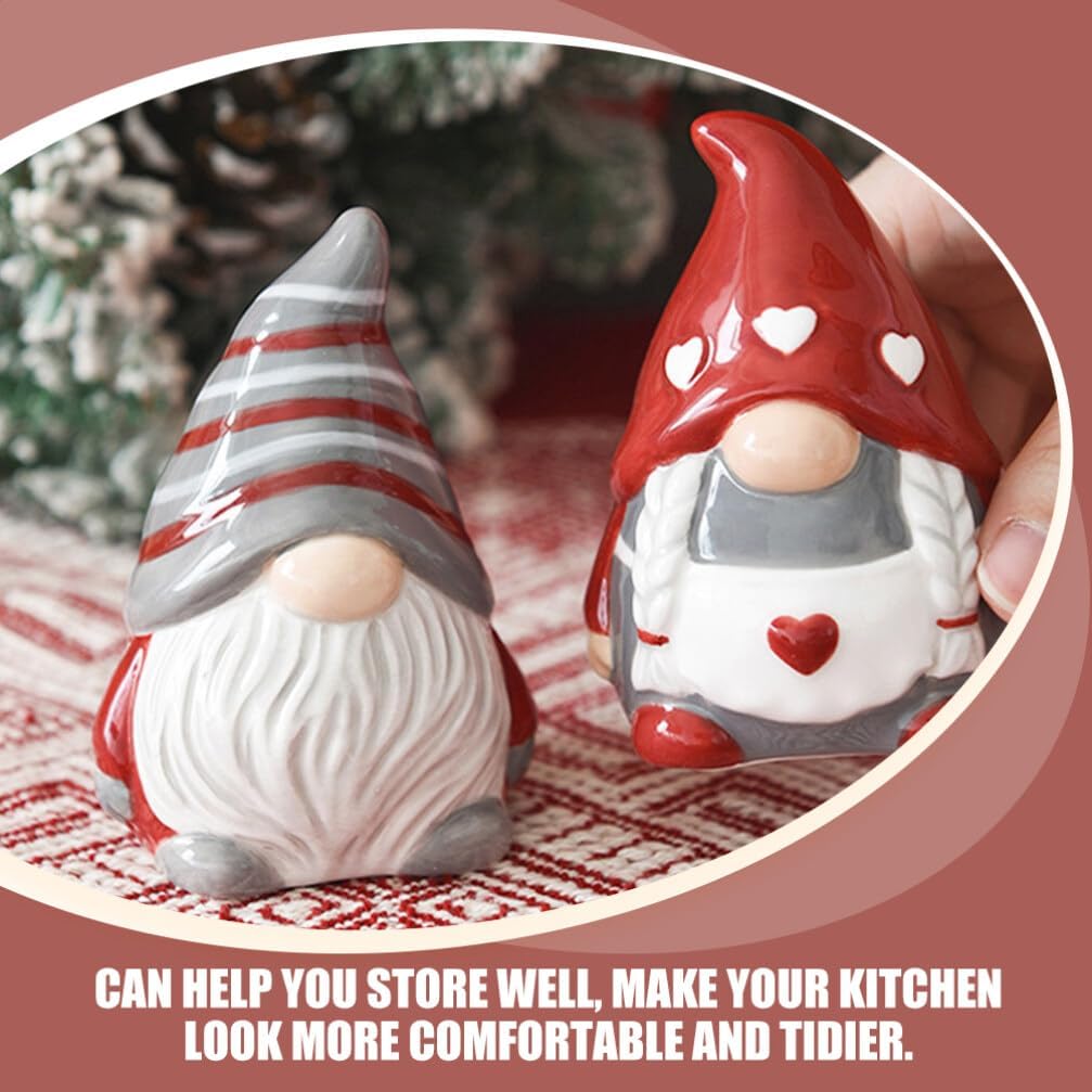 VOSAREA Ceramic Gnomes Salt and Pepper Shaker Set 2pcs Cute Dwarf Shaped Spice Dispenser Condiment Holder Seasoning Container Collection for Cooking Baking Kitchen