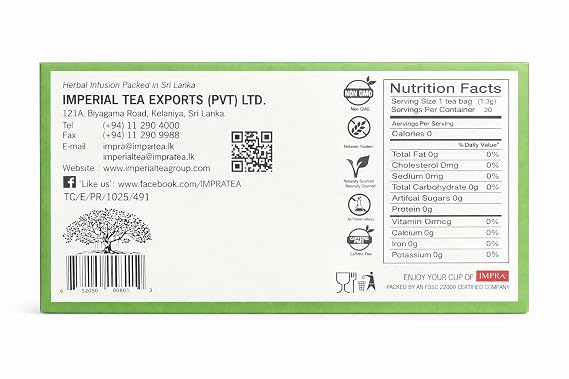 Impra Super Slim Herbal Infusion 20 Enveloped Tea Bags Hibiscus & Spices with Ginger, Cinnamon & Lemongrass 0.91oz (26g)
