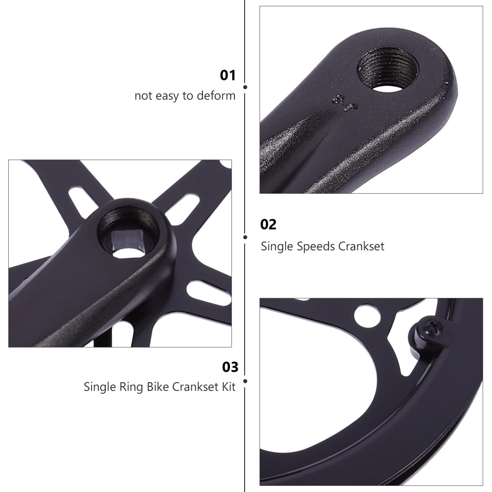 Alasum Guarnitura Singola per Bici Catena 52t in Ferro, Resistente all'Usura, Braccio Pedivella 170mm, Facile da Installare, Accessorio per Biciclette Nere