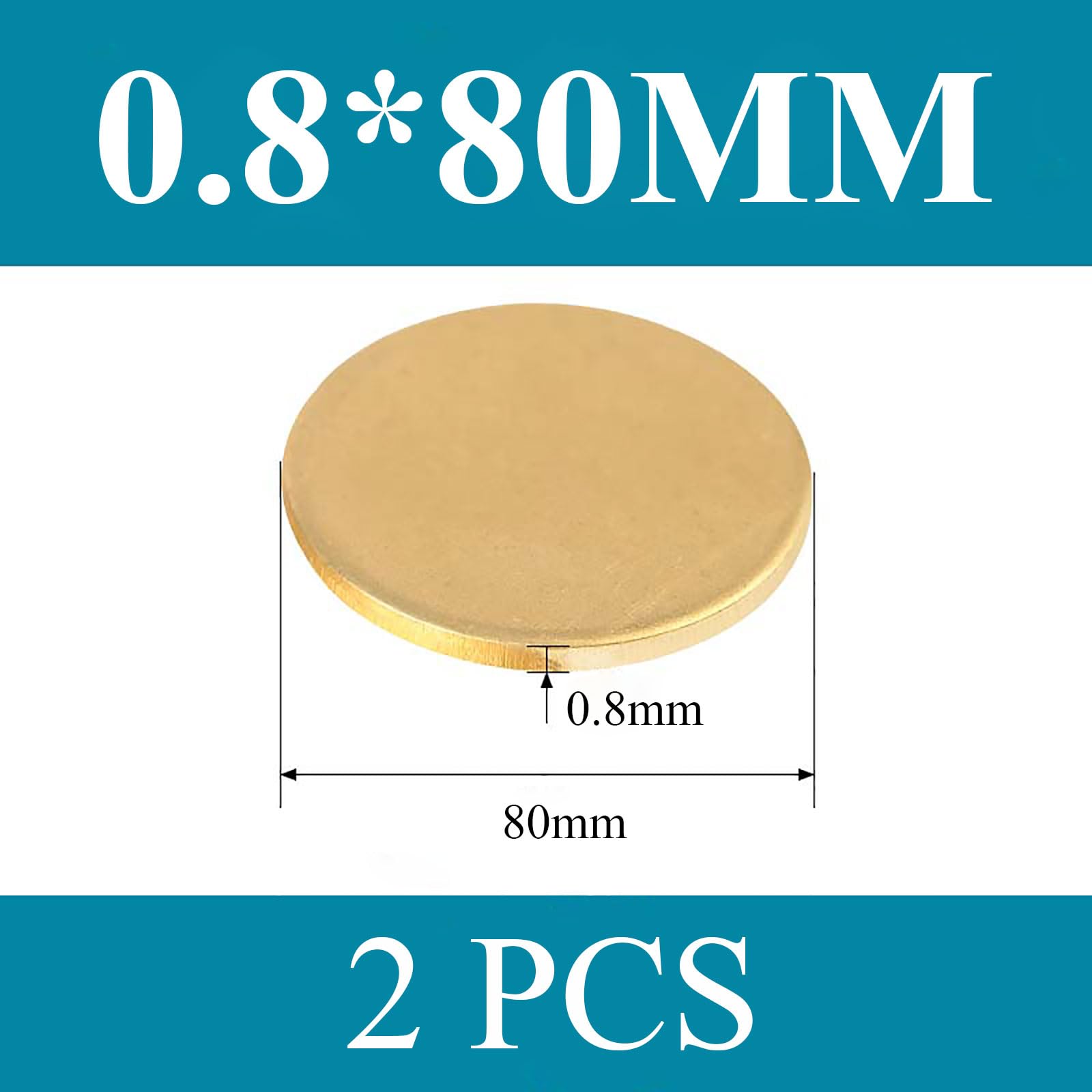 COYOUCO 2 Pcs Brass Round Plate Sheets, 0.8Mm Thickness X50/60/70/80Mm Diameter H62 Brass Metal Sheet for Crafts, Models, Repairs,0.8 * 80mm 2