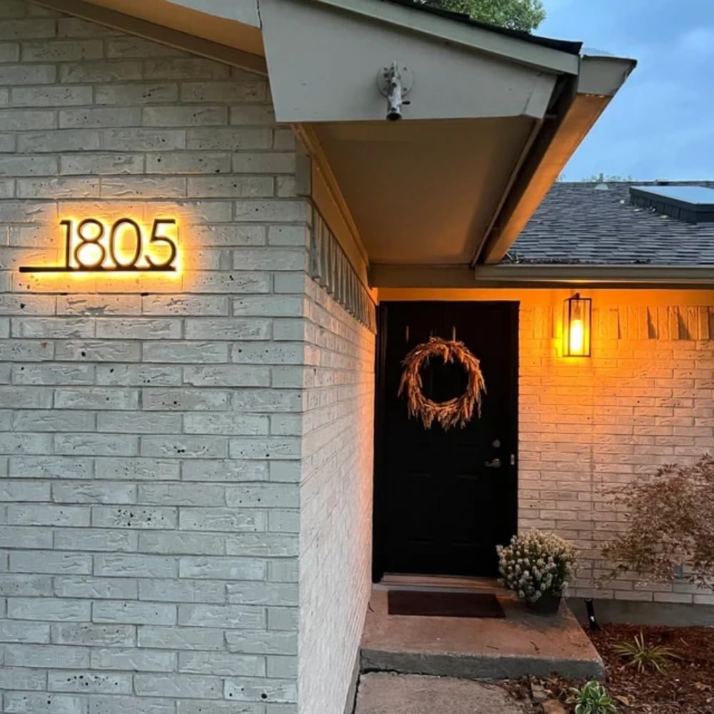 Números de casa LED personalizados, placa de dirección iluminada, retroiluminación metálica, placa metálica con retroiluminación (2 dígitos, 20 cm)