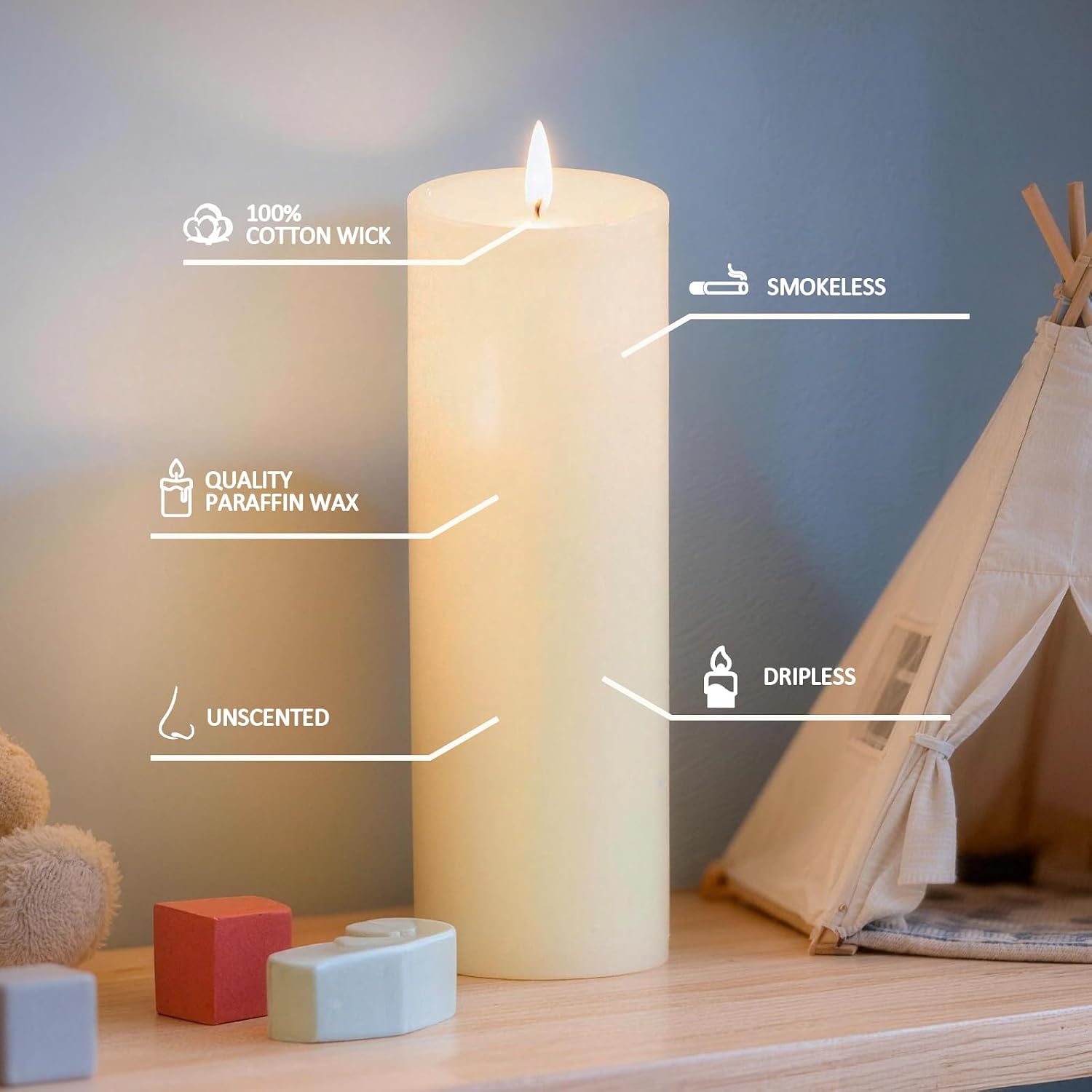 12-Pack Ivory Unscented Pillar Candle Set - 2x3, 2x6, 2x8-inch, 4 Per Size, Hurricane Candles Ideal for Home Decor, Weddings, Emergencies, and Holidays.
