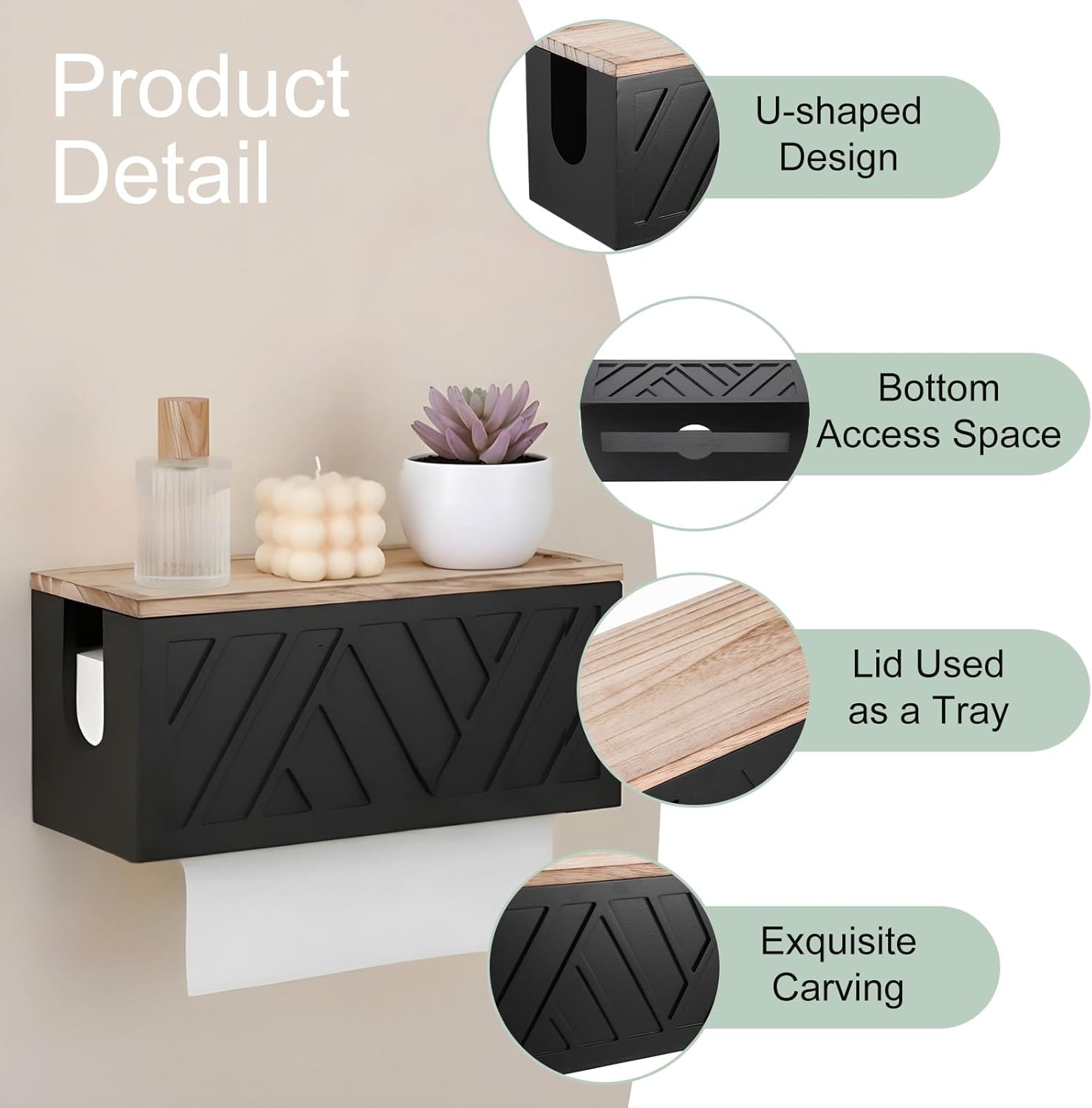 Paper Towel Dispenser Wall Mount Paper Towel Holder with Lid Solid Wood Commercial C-Fold, Z-Fold Hand Papers Towels Holder Dispenser Hand Towels Holders for Bathroom Kitchen Office Decor