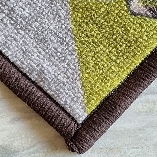 Image of Matz&More Kids Runner & Floor Mat Combo (50x120cm + 40x60cm), Anti Slip Nylon Carpet for Children's Bedroom, Playroom, Bathroom & Nursery, Car Track Green, Rubber Backed Kids Runner Rug
