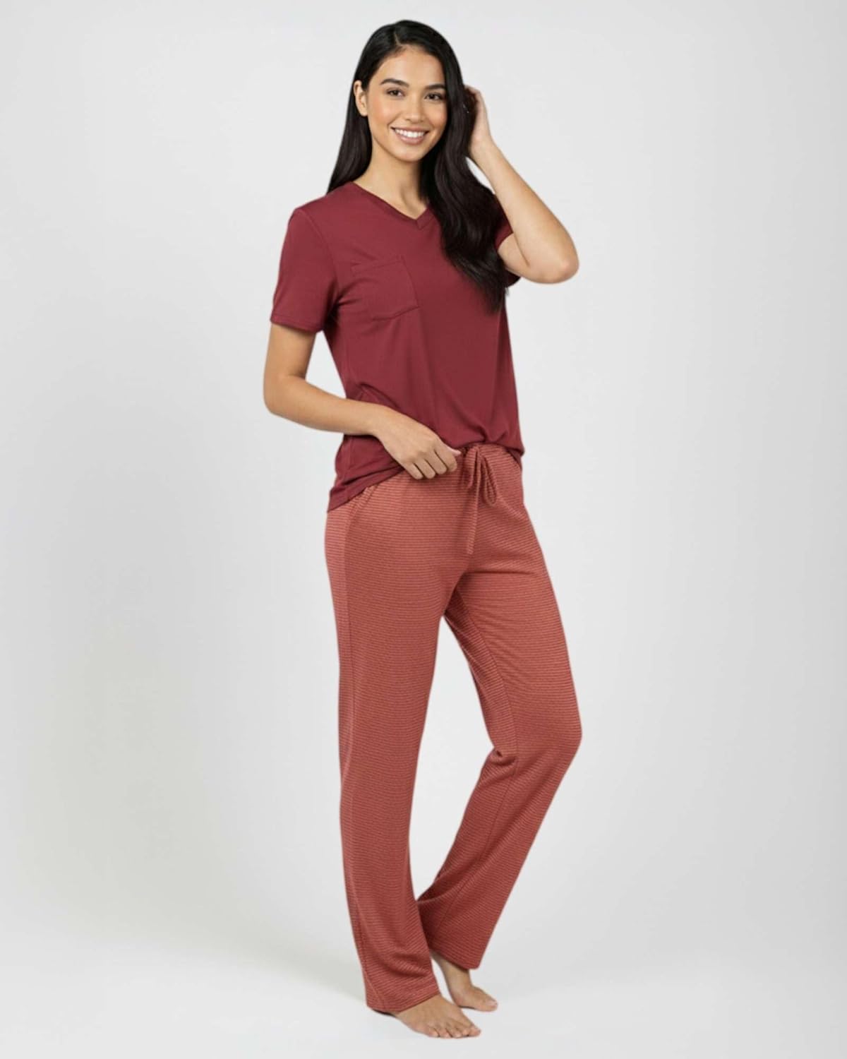 Real Essentials 2 Pack: Women's Comfy Pajama Sets - Short & Long Sleeve Ladies Loungewear Sleepwear PJs (Available In Plus) - Image 6