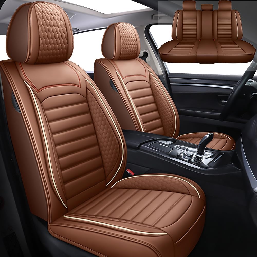 Leather Car Seat Covers for Toyota Avalon 2004-2022,Car Seat Covers Full Set,Seat Covers with Safety,Waterproof Seat Cover Compatible Airbag(5pcs Coffee Standard)