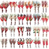 Tinideya 48 Pack 6 Inch Christmas Dried Flower Bouquets Bulk Red Green Dried Flowers with Stem Berries for Vase DIY Wreath Crafts Xmas Home Decoration Christmas Tree Picks Decorations