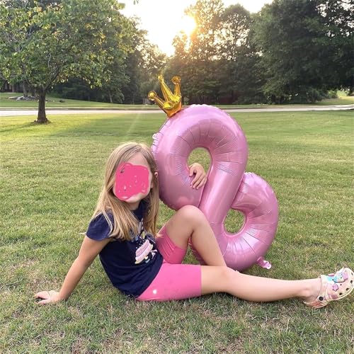 Image of 40 Inch 2nd Birthday Number Balloon, Pearl Pink Foil Giant Number Balloons 0-9 with Crown, for Kids Girls Women 20th Birthday Party Decor Baby Shower Anniversary New Year Party Decoration Supplies