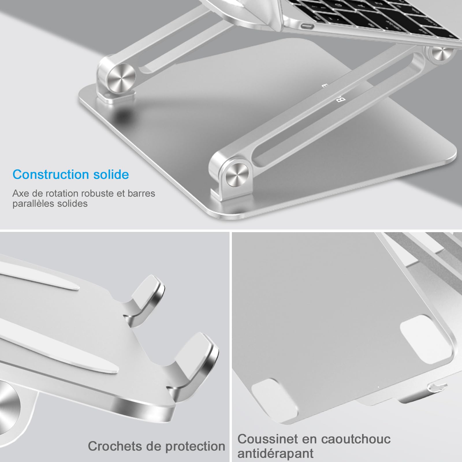 BoYata Support Ordinateur Portable Refroidissement Sable Multi-Angle Compatible MacBook Pro Air 10-17 Pouces Argenté