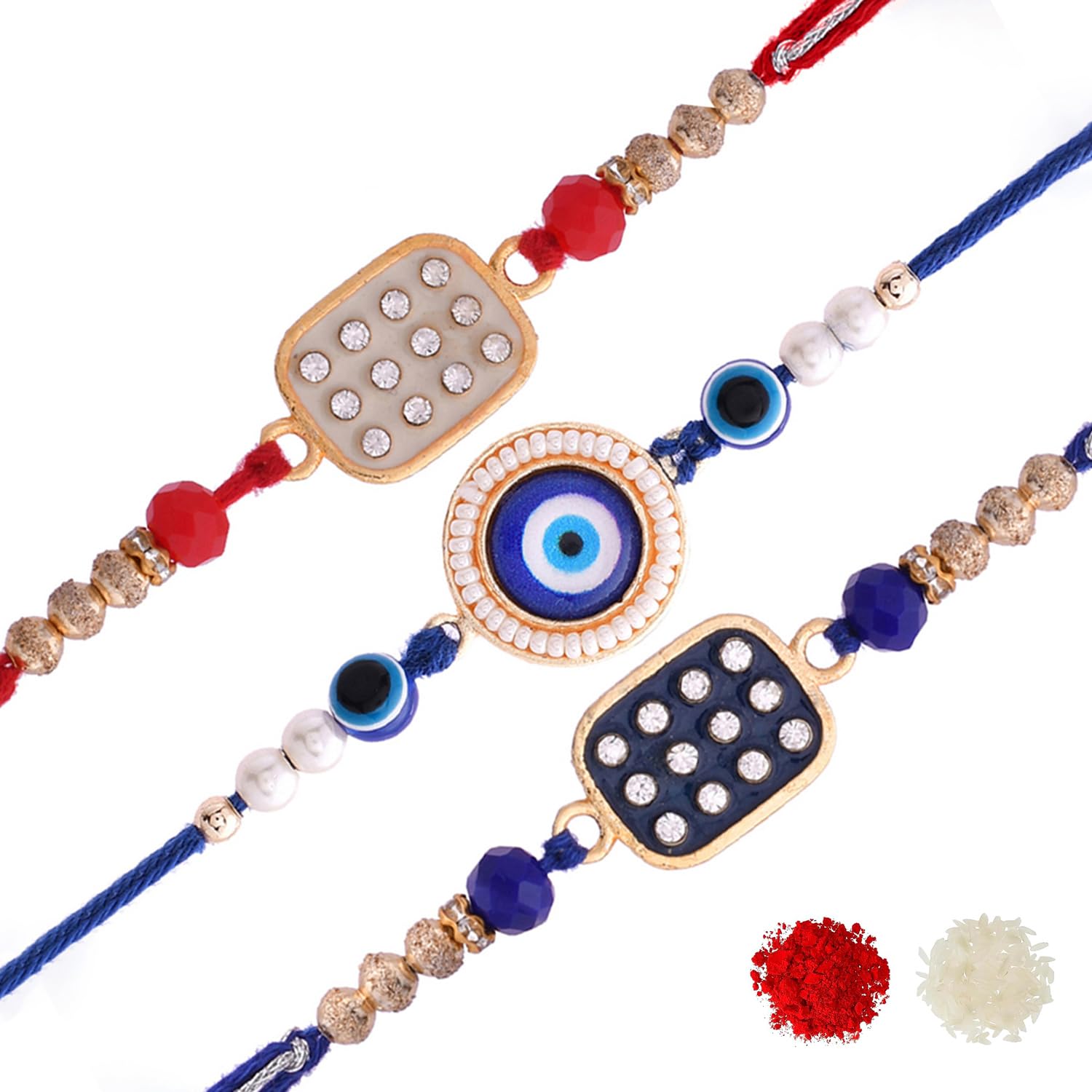 voylla Set Of 3 Beautiful Meenakari Enameled Rakhis with Roli Chawal Pack -Rakhi For Brother-picture-9