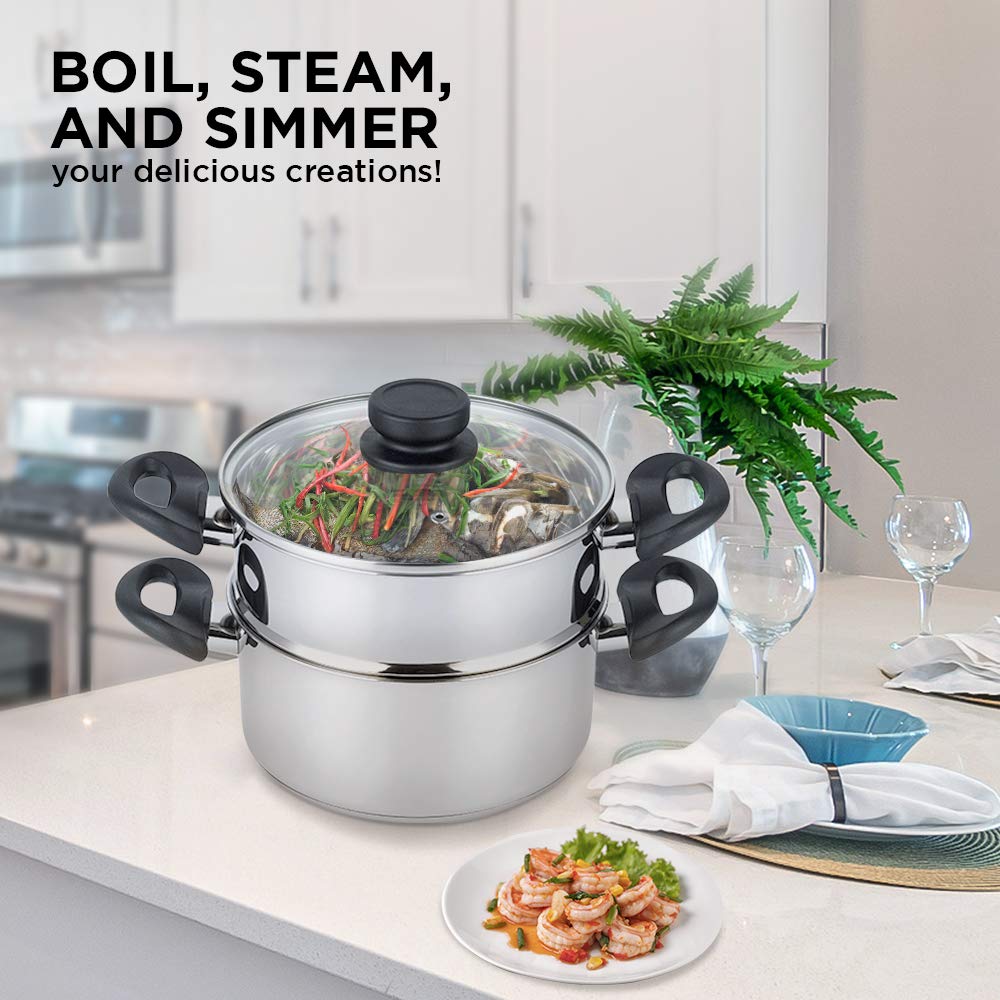 mockins 3 Piece Premium Heavy Duty Stainless Steel Steamer Pot Set