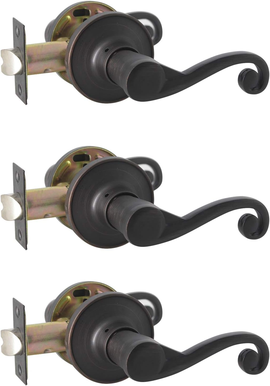 Probrico Wave Style Oil Rubbed Bronze Door Levers, Passage Handles Hall and Closet Leverset, Non