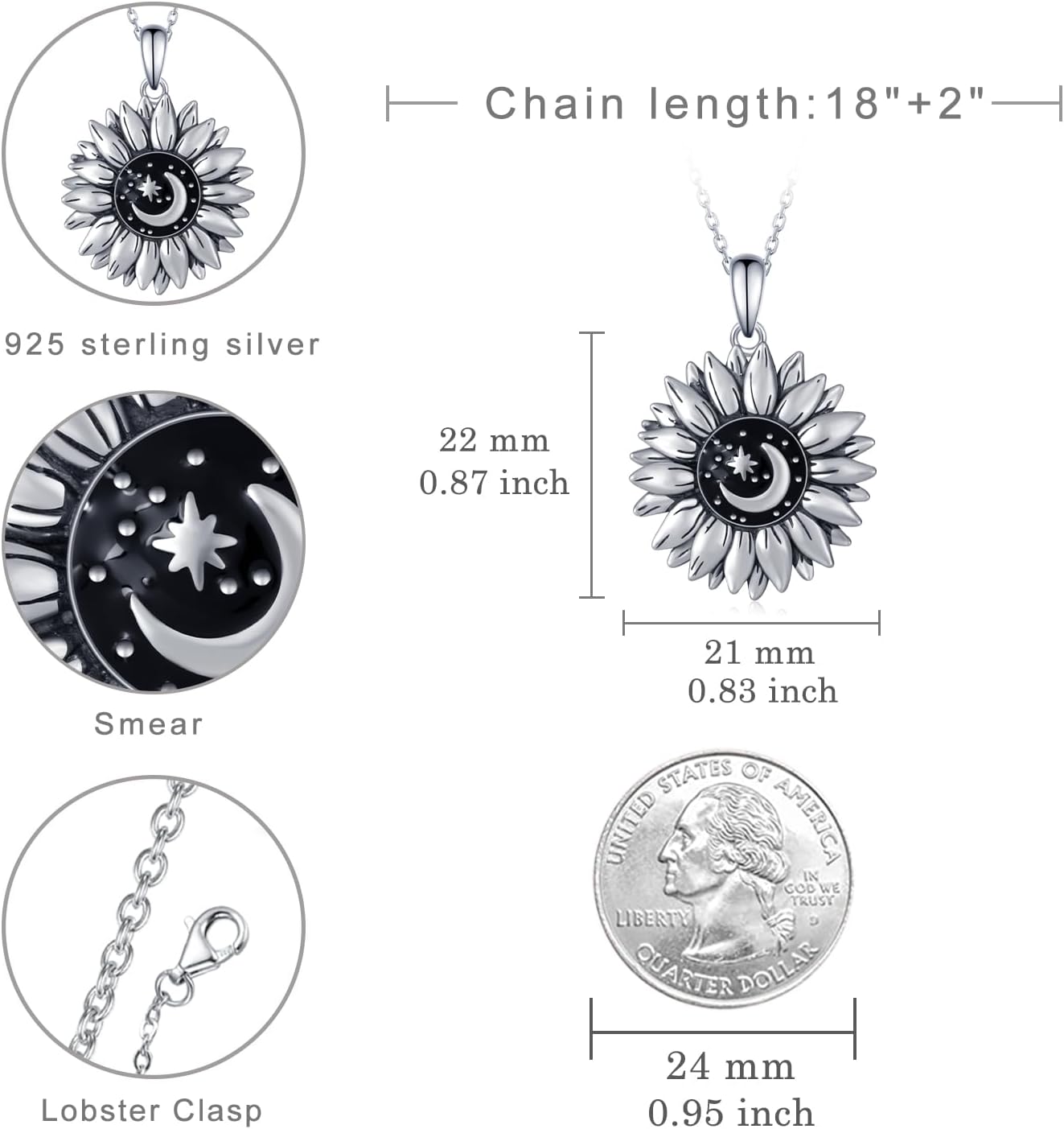 Sunflower Necklace 925 Sterling Silver Sunflower Necklace for Women You are My Sunshine Gifts Sunflower Jewelry Gifts for Women - Image 6