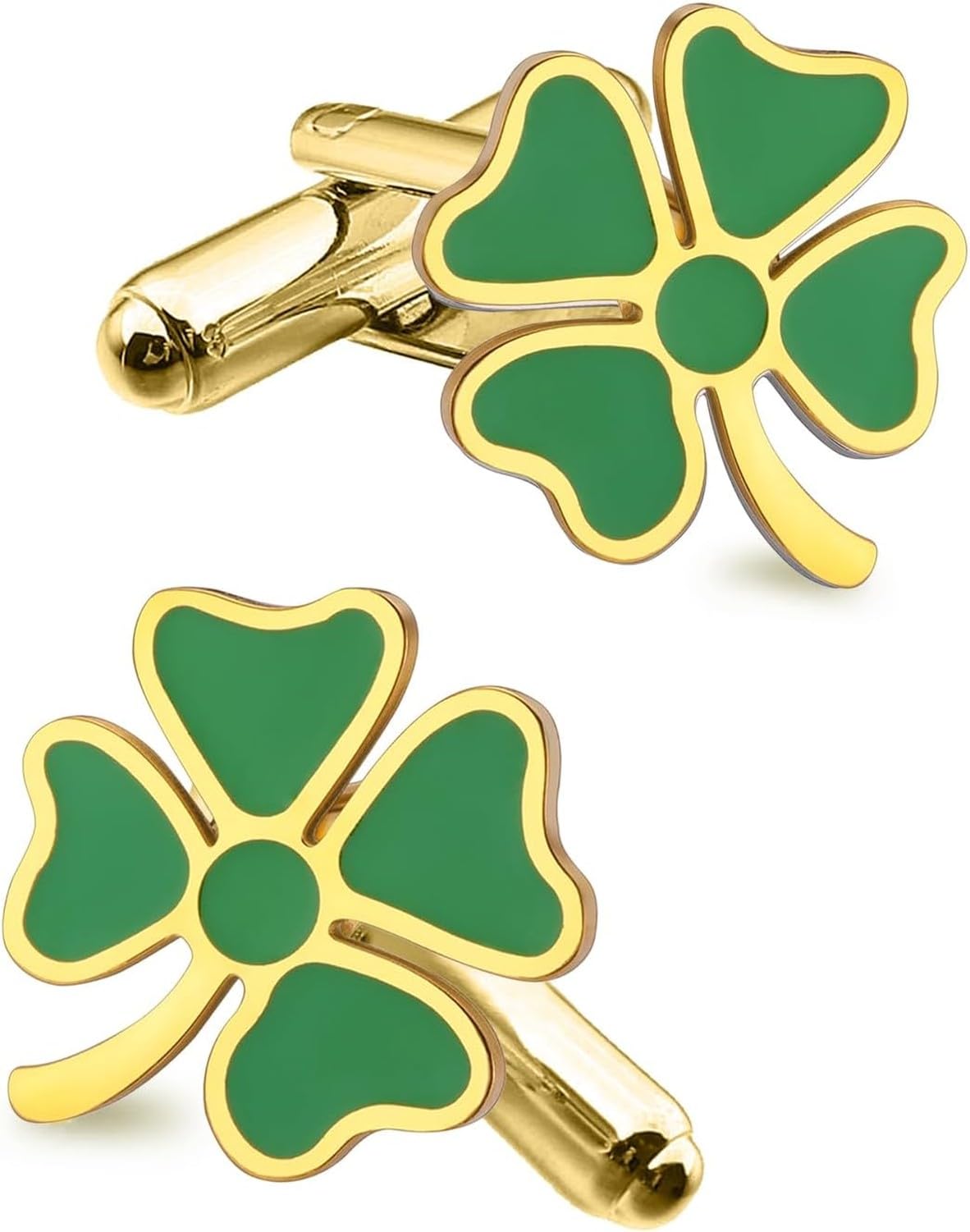XIUNYIE Four Leaf Clover Cufflinks for Men Stainless Steel Green Shamrock Cuff Links Irish Luck Wedding Business Dress Shirts, Gold