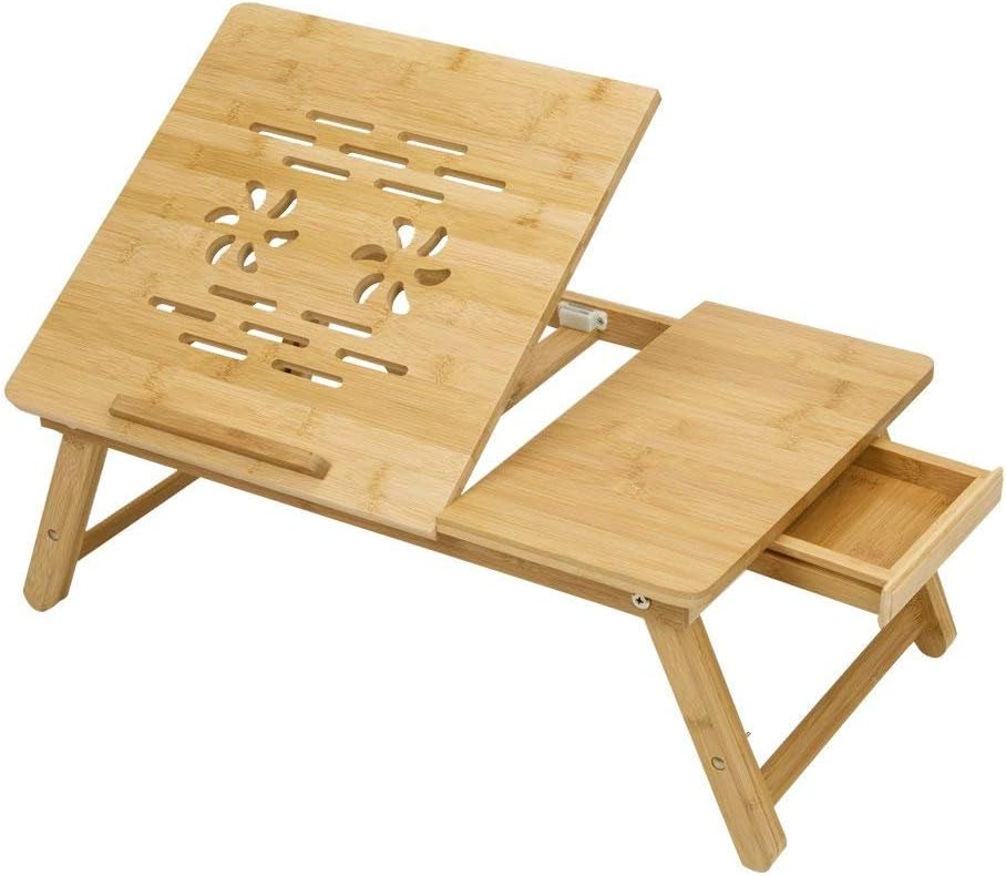 Bamboo Adjustable Lapdesk Foldable Laptop Stand Desk Breakfast Serving Bed Tray Tablet with Drawer