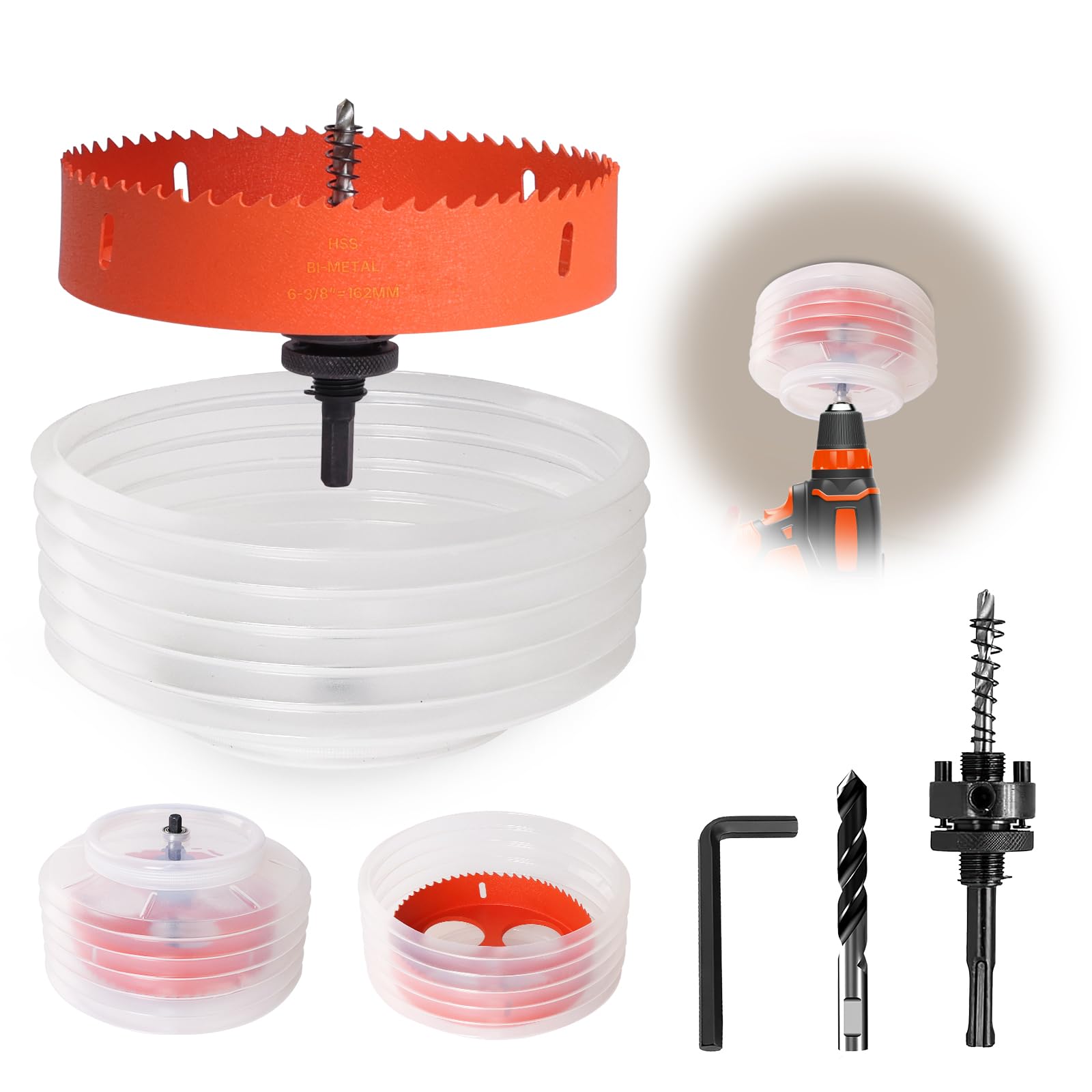 VUAOHIY 6 3/8 Inch Hole Saw for Recessed Lights Can Lights, Hole Cutter with Dust Bowl, Hole Saw Dust Catcher with Bi-Metal Wood Drywall Hole