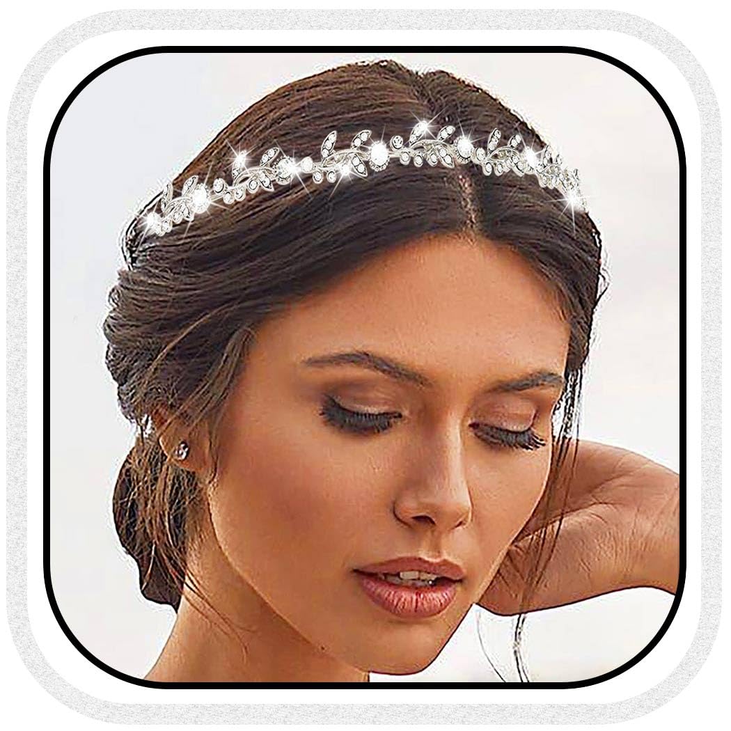 Rhinestone Bridal Headband Silver Crystal Headbands Sparkly Headpiece Wedding Hair Accessories for Women