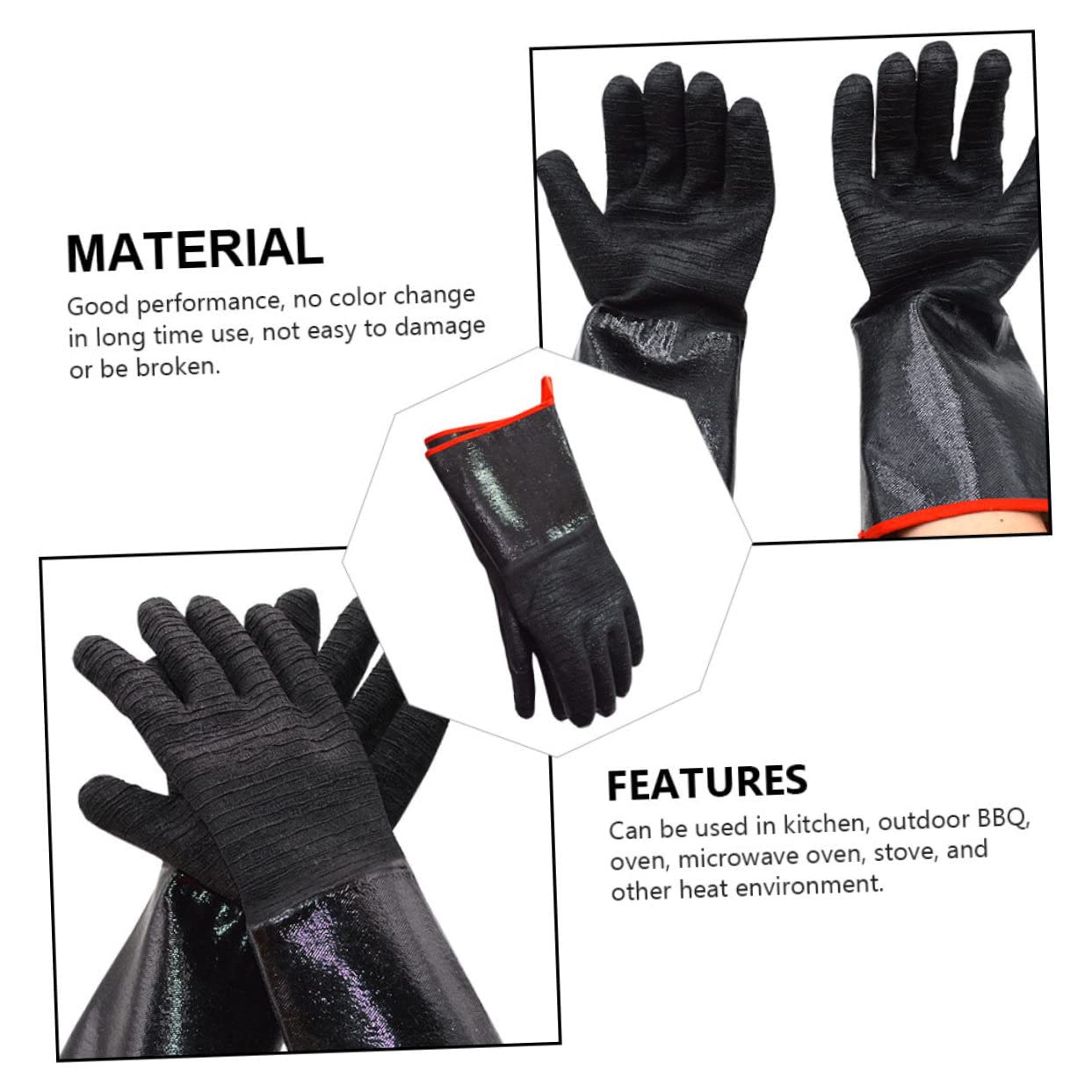 Guanti Resistenti al Calore Neoprene Nero 1 Paio per Barbecue | Impermeabili, Taglio e Presa Antiscivolo, Protezione del Polso, Uso Outdoor e Piano Cottura