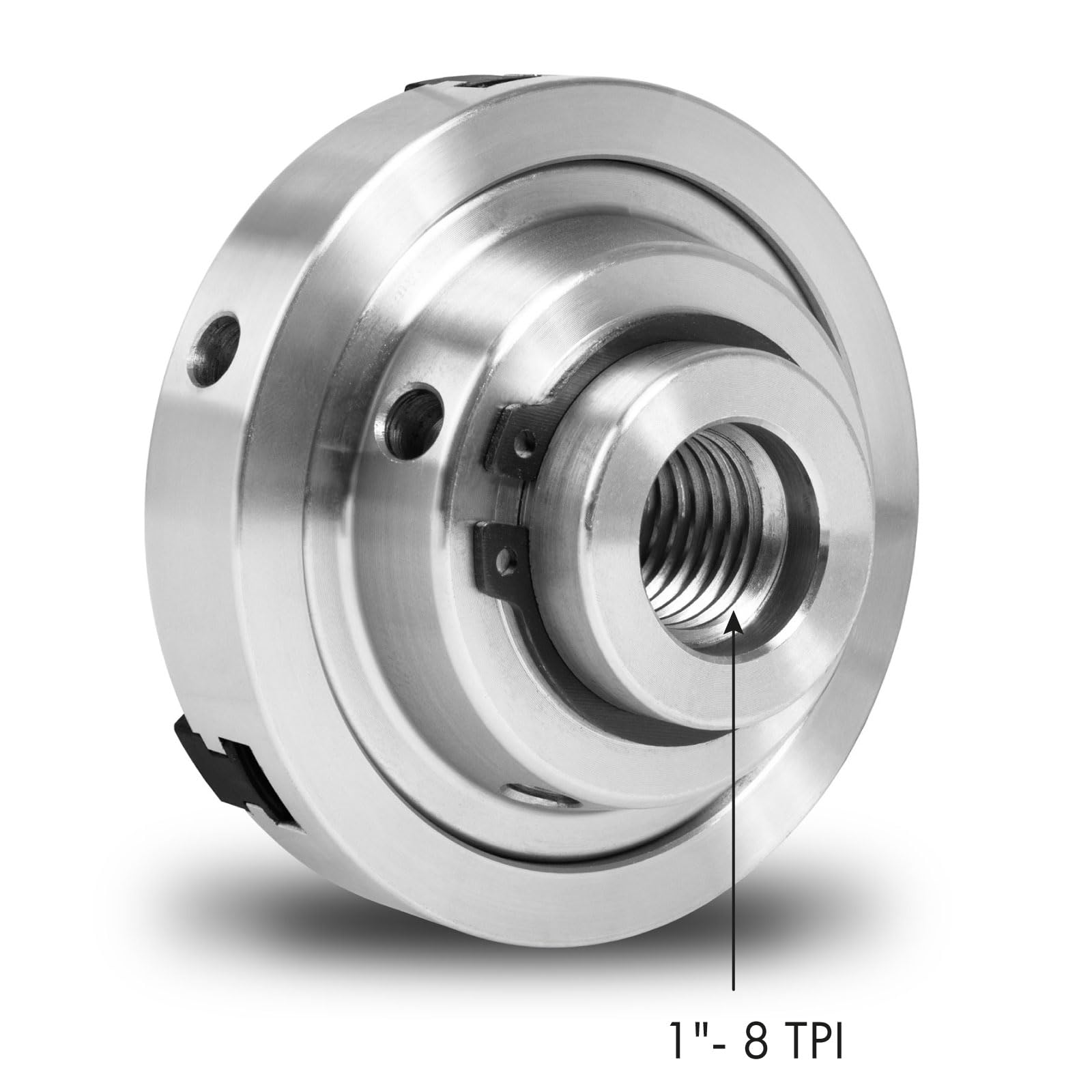 EBERTH Plato de tres garras con 100 mm de diámetro, 4" Autocentrante, Rosca de conexión 1" -8 TPI, Incl. herramienta de sujeción, Accesorios de torno, Plato de torno de alta calidad, Plato de sujeción