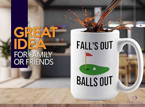 Taza de café de golf de 15 onzas, color blanco, Fll's Out Ball's Out, campo de golf, juego de Birdie Putt, club de golf, carrito de juego Outoor