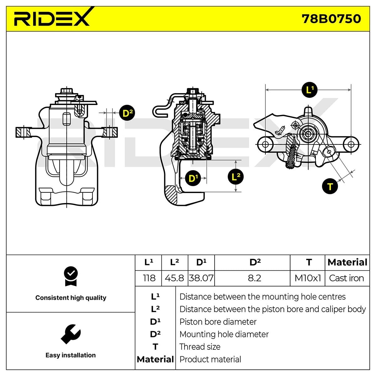 RIDEX 78B0750 Pinza de freno Trasero Izquierda Trasero sin soporte Compatible con RENAULT KANGOO Express FW0/1