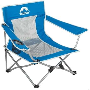 AKTIVE Silla Plegable, 49x46x60 cm, Azul, Asiento bajo, Posavasos, Topes antivuelco, Soporta 110 kg, Estructura Acero, Tejido poliéster, Asa Hombro, Plegado acordeón, Sillas Plegables (63061)