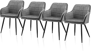 TUKAILAi Velvet Dining Chairs Set of 4 Grey Kitchen Chairs with Upholstered Seat, Armrest & Metal Legs Armchair Stylish Tub Chairs Lounge Chairs Restaurant Reception Chairs Dining Room Furniture Home