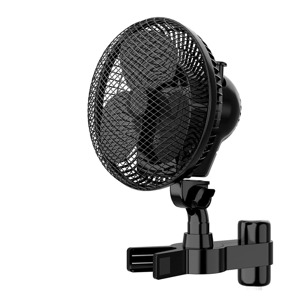CEWROM Grow Ventilator mit Clip EC-Motor, 10 Stufen Klemmventilator, Grow Clip-Ventilator Klemmbar für growzelt, 20cm Durchmesser, EC-Motor 10W 32 dBA Perfekt Lüfter für Growbox, Schwarz