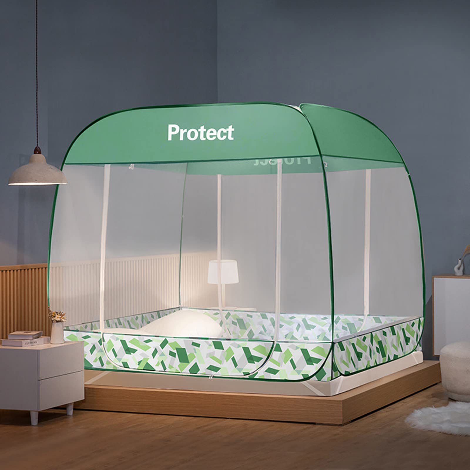 Zanzariera Pieghevole Pop Up Zanzariera Porta Tenda Cerniera Letto Rete Letto Baldacchino da Viaggio con 3 ingressi Inferiori Anti punture di zanzara per Viaggi d'Affari in Famiglia, ECC. (Verde, 15