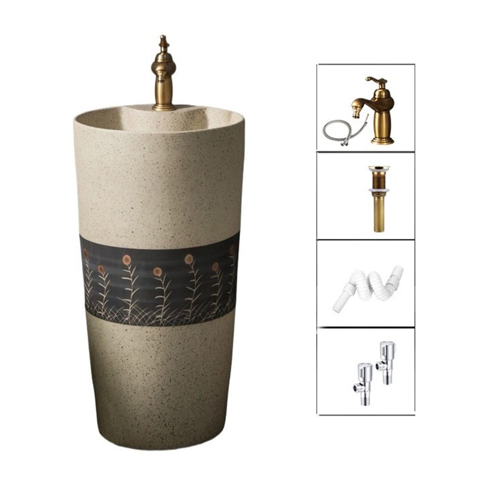 Lavabo de cerámica con columna tallada, fregadero de pie con un solo agujero para grifo, combo de una pieza para interiores y exteriores, talla A, B-One Size