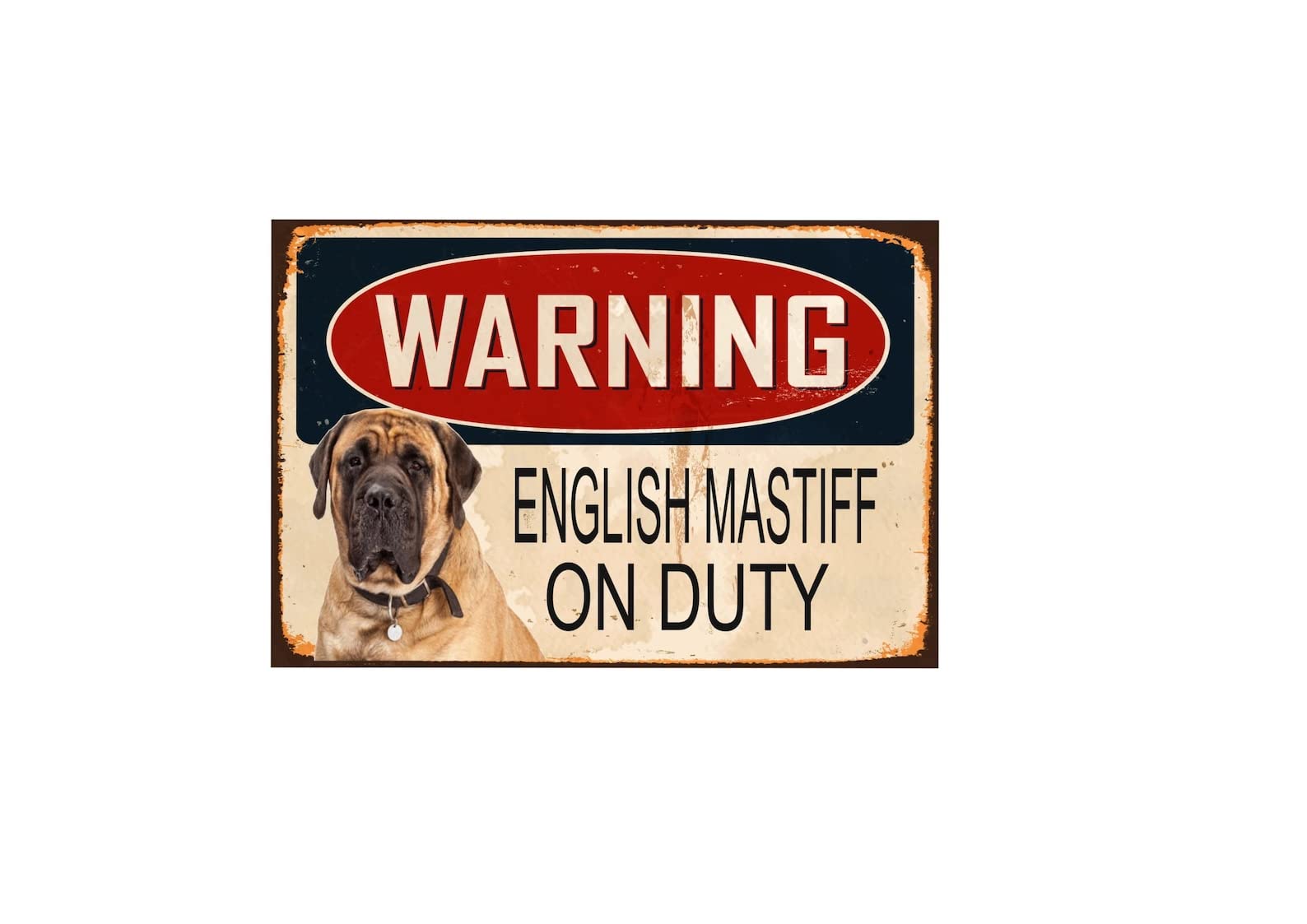 Kwqdozf As Pic Warning English Mastiff On Duty Metal Tin Sign Warning Sign Safety Signs Al