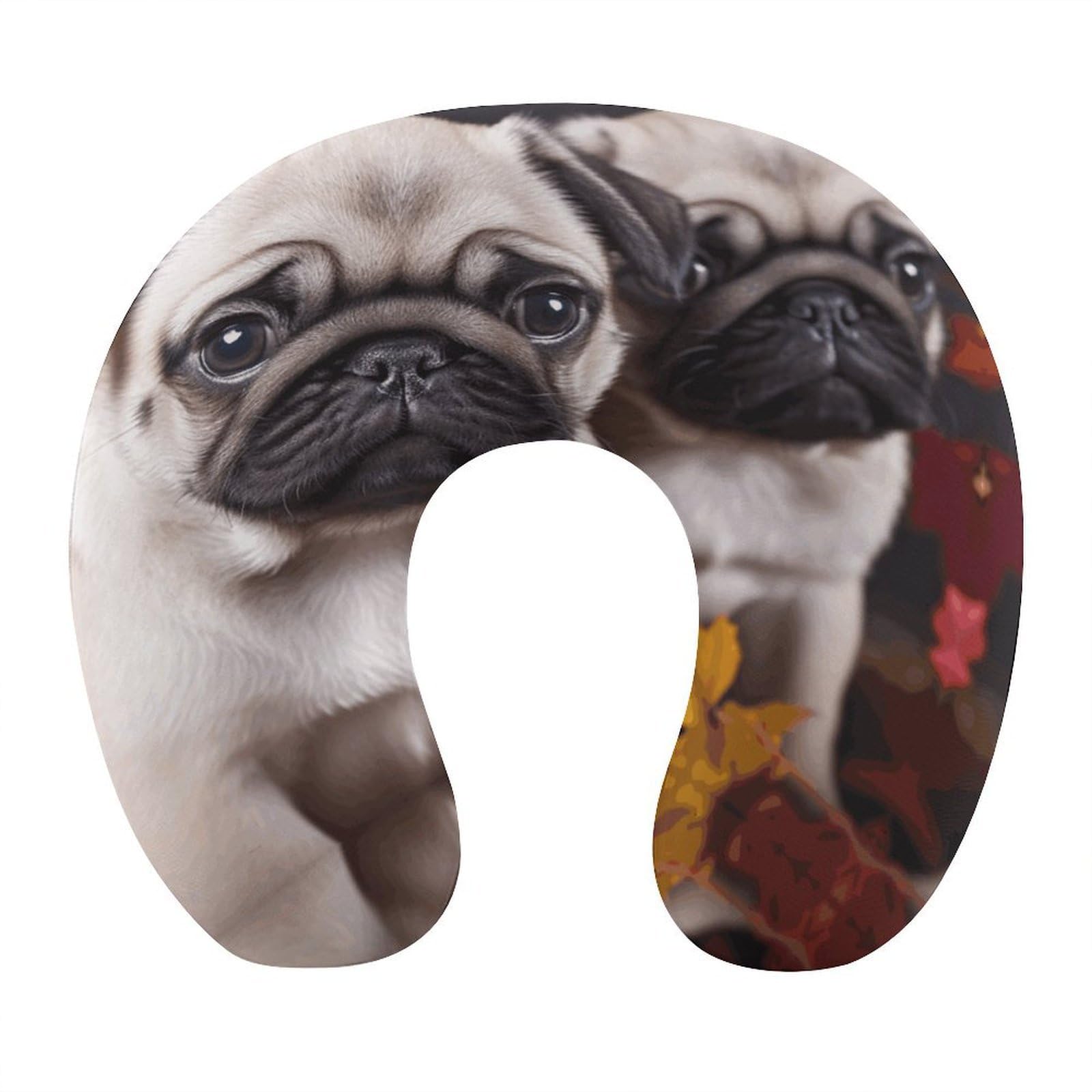 MUSM Puppys Pug Travel Pillow for Sleeping Comfortable Portable U Shaped Pillows for Airplane Car Train Lightweight Memory Foam Neck Pillow for Home Office Travelling