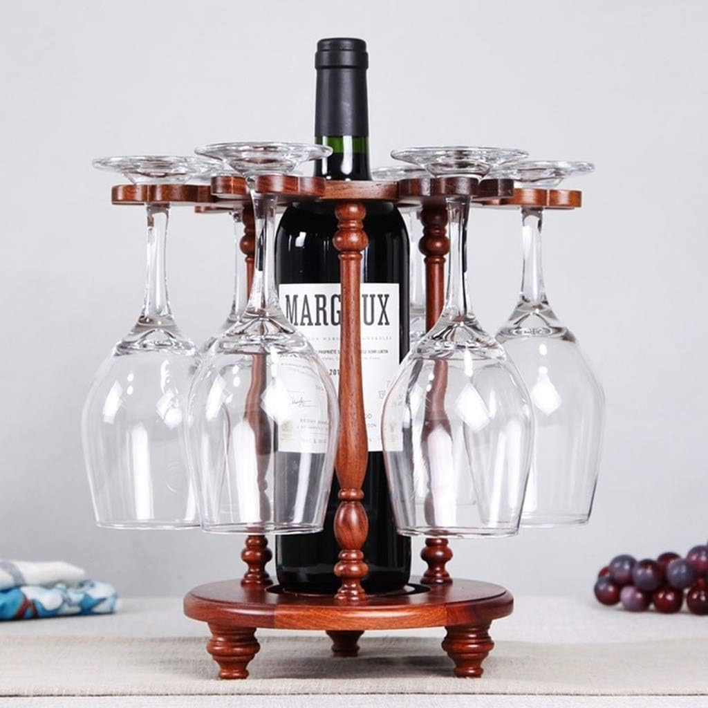 Tabletop Wine Rack Solid Wood Hold 1 Bottles and 6 Glasses Wine Holder Decorative Wine Rack in Antique Look Countertop Liquor Storage Shelf