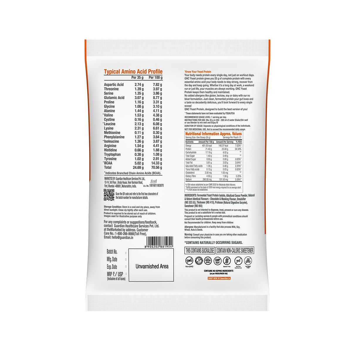 GNC Select Yeast Protein | 25g Protein, 5g BCAAs | Fermentation-Grown | Added Protease | Non-Dairy, 100% Veg, No Added Sugar | Digestive Support | Chocolate, 0.07lbs — Amazon image 8