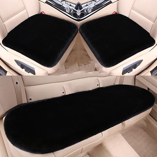 EGBANG 1 juego de 3 fundas de asiento de automóvil suaves y esponjosas de lana sintética para asiento delantero y trasero de automóvil, protector de