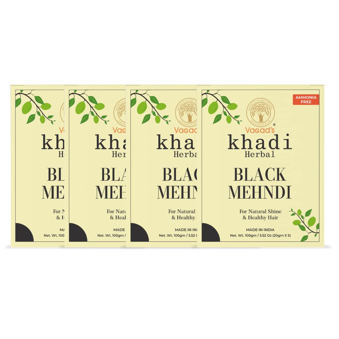 Vagad’s Khadi Black Mehndi 100gm | Natural | Ammonia Free Henna & Vagad’s Khadi Black Mehndi 100gm | Natural | Ammonia Free Henna | Pack Of 4