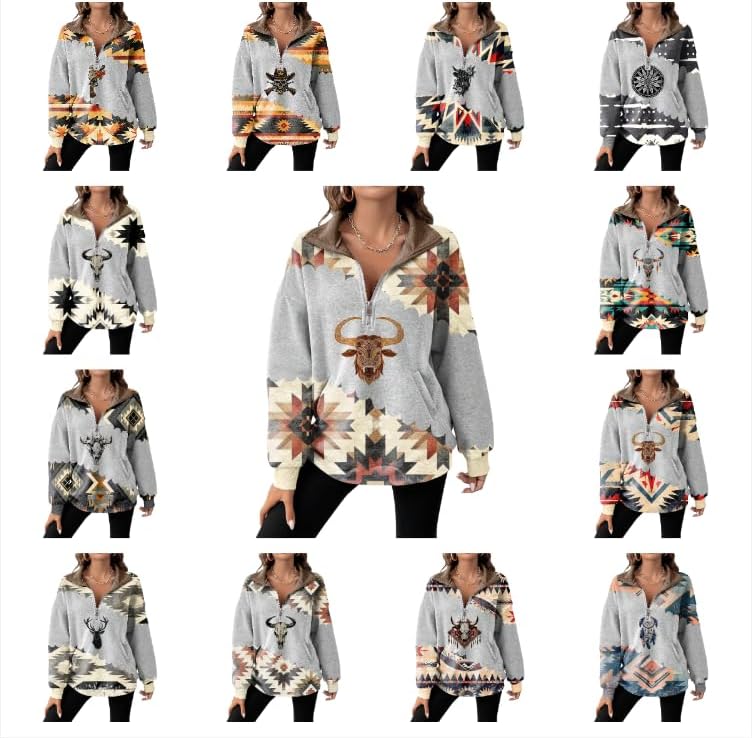 Half Zip Pullover Sweatshirt for Women Oversized Sweaters Long Sleeve Casual Fashion Shirts - Image 7