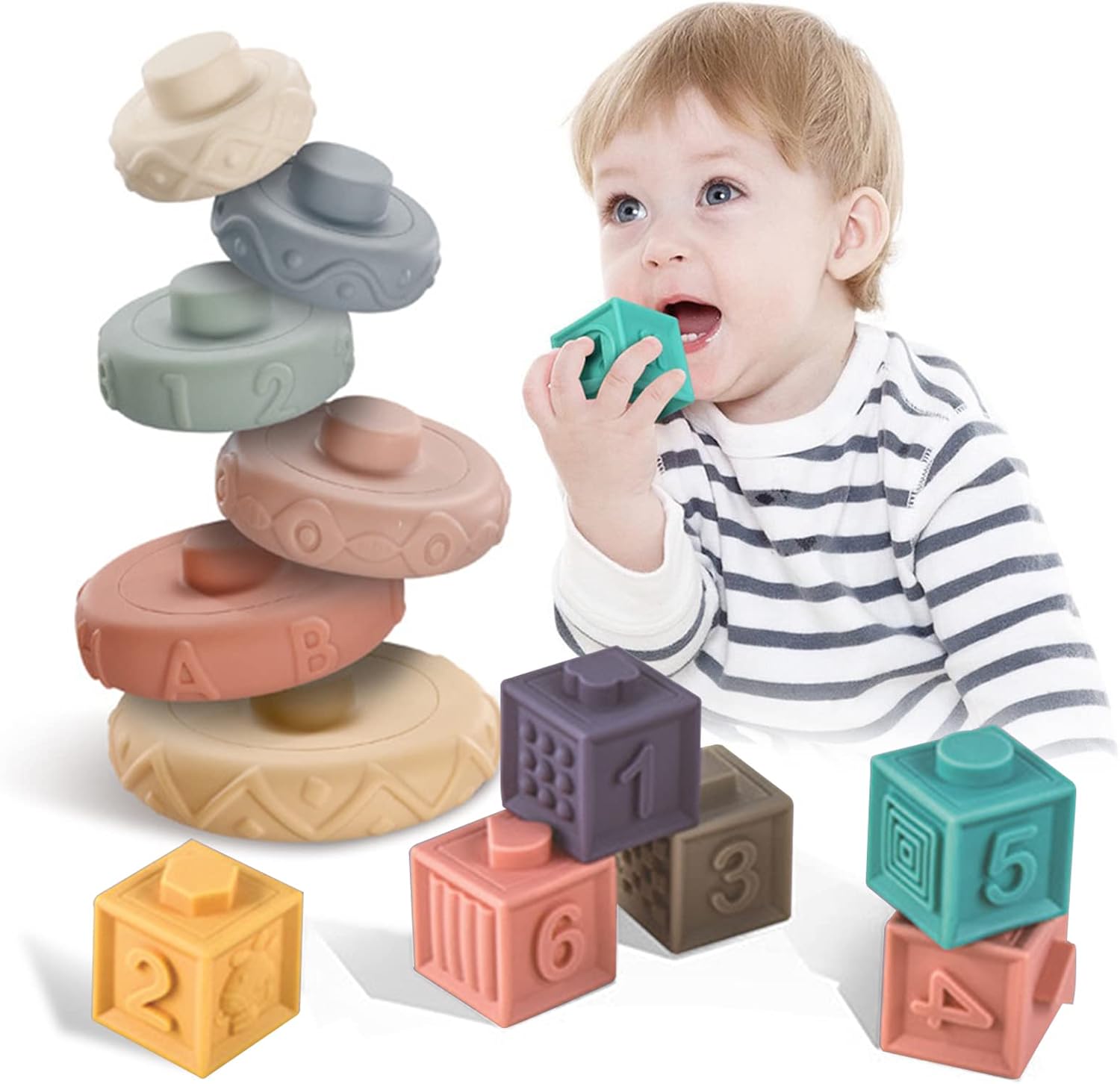 Occuwzz® 2 Set Montessori Stacking & Nesting Toys for Babies, Soft