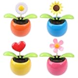 4 Solar Dancing Butterfly Toy Solar Powered Dancing Sun Flower in Colorful Pots Swinging Heart Flip Flap Animated Bobblehead Dancer Window Rose Sun Catcher Car Dashboard Decor Portable Suncatchers