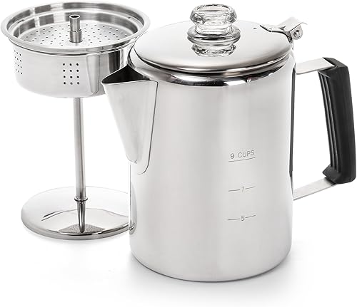 Cididu Cafetera de acero inoxidable para camping, cafetera para exteriores, cafetera duradera para estufa, café en fuego, ideal para campamento en